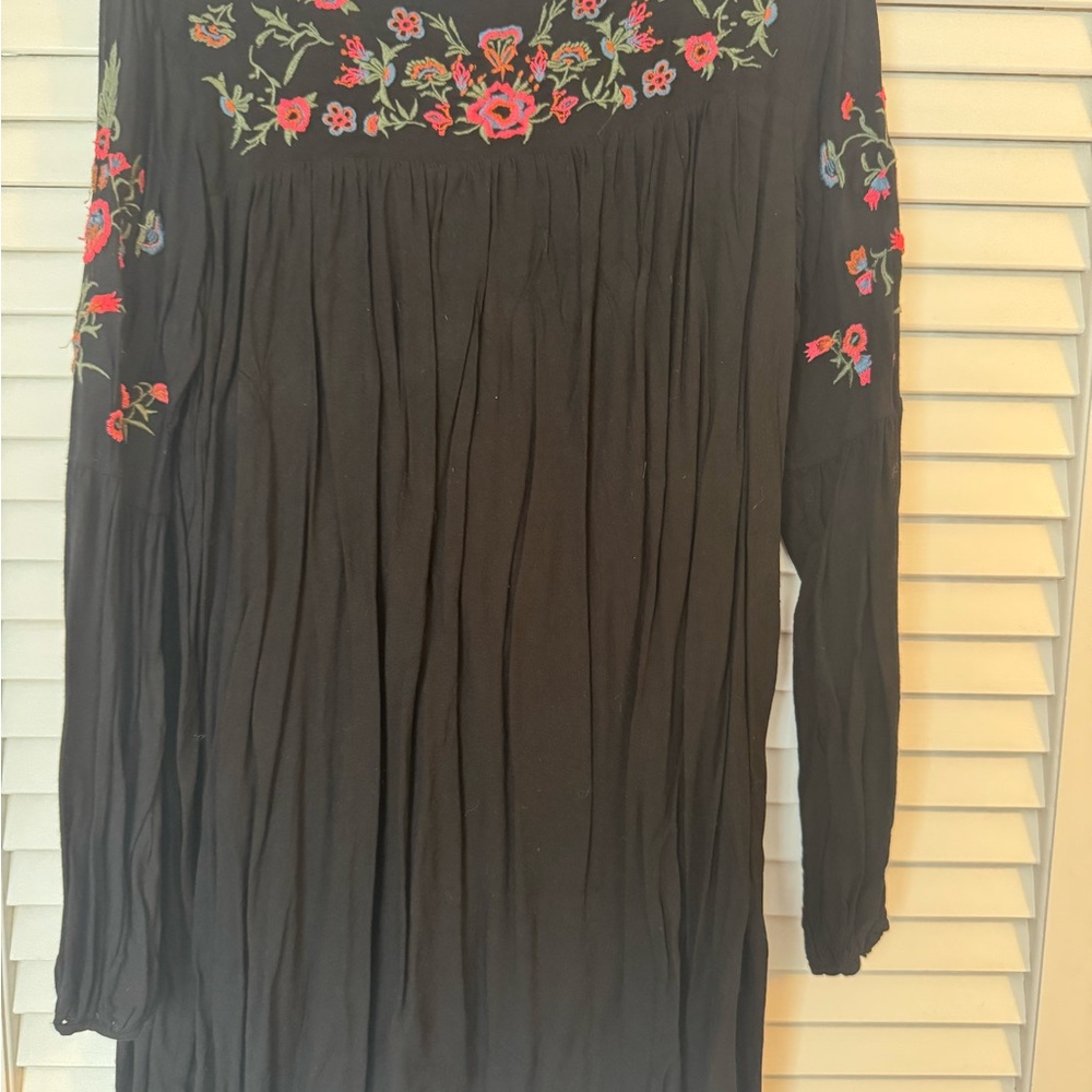 Philosophy Black Dress with Colorful Floral Design